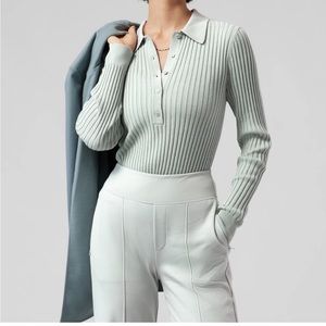 Athleta Sweet Bay Henley Sweater in Coastal Grey Size Small